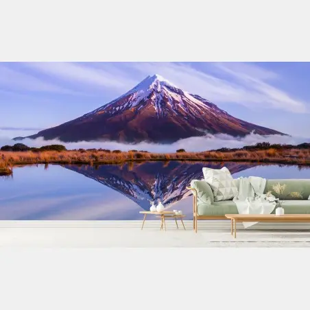 Wall mural majestic mountain reflection at sunrise • Wallissimo®