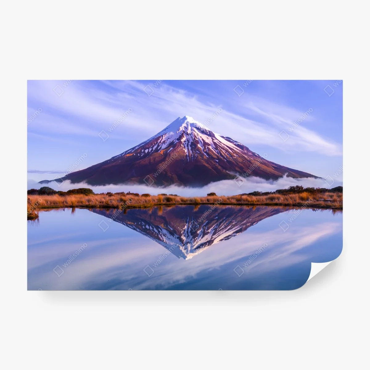 Wall mural majestic mountain reflection at sunrise • Wallissimo® Wall mural majestic mountain reflection at sunrise • Wallissimo®
