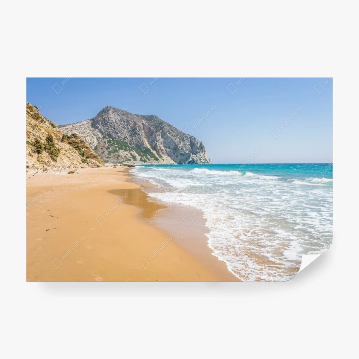 Wall mural sunlit turquoise beach with cliffs • Wallissimo® Wall mural sunlit turquoise beach with cliffs • Wallissimo®