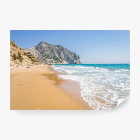 Wall mural sunlit turquoise beach with cliffs • Wallissimo®