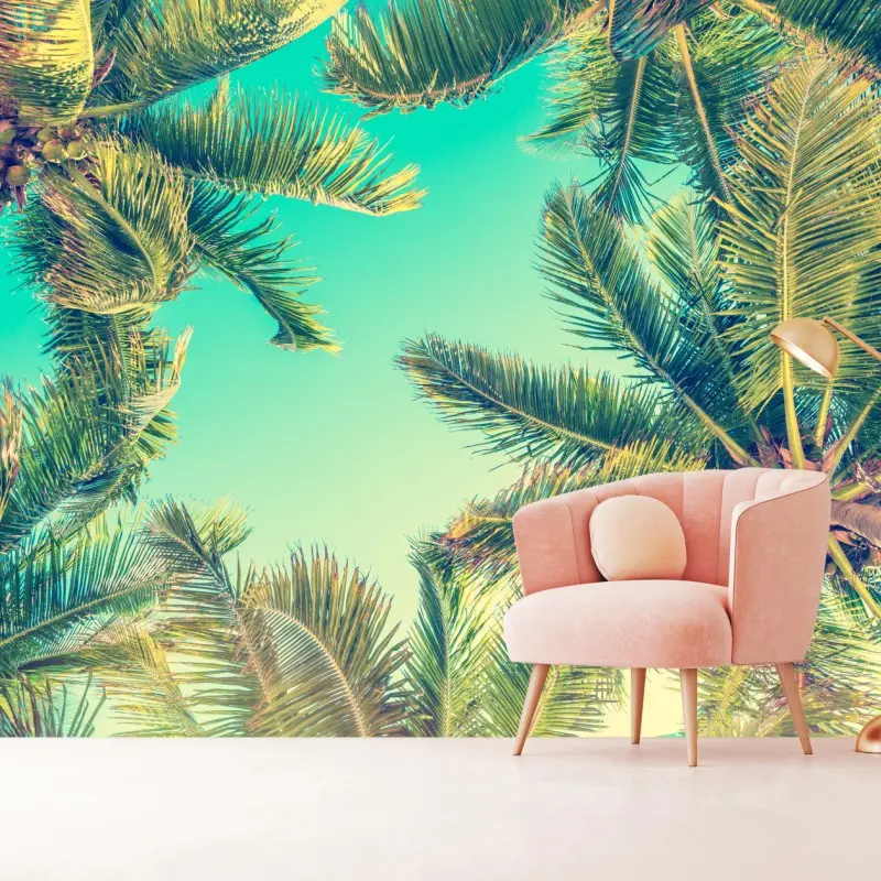Wall mural vintage turquoise palm canopy