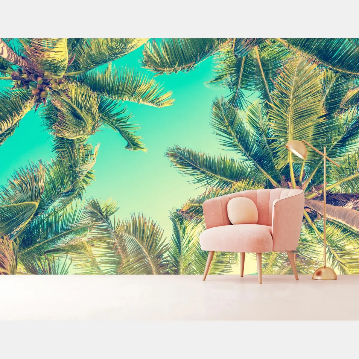 Wall mural vintage turquoise palm canopy • Wallissimo®