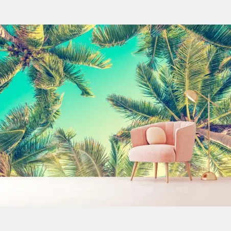 Wall mural vintage turquoise palm canopy • Wallissimo®