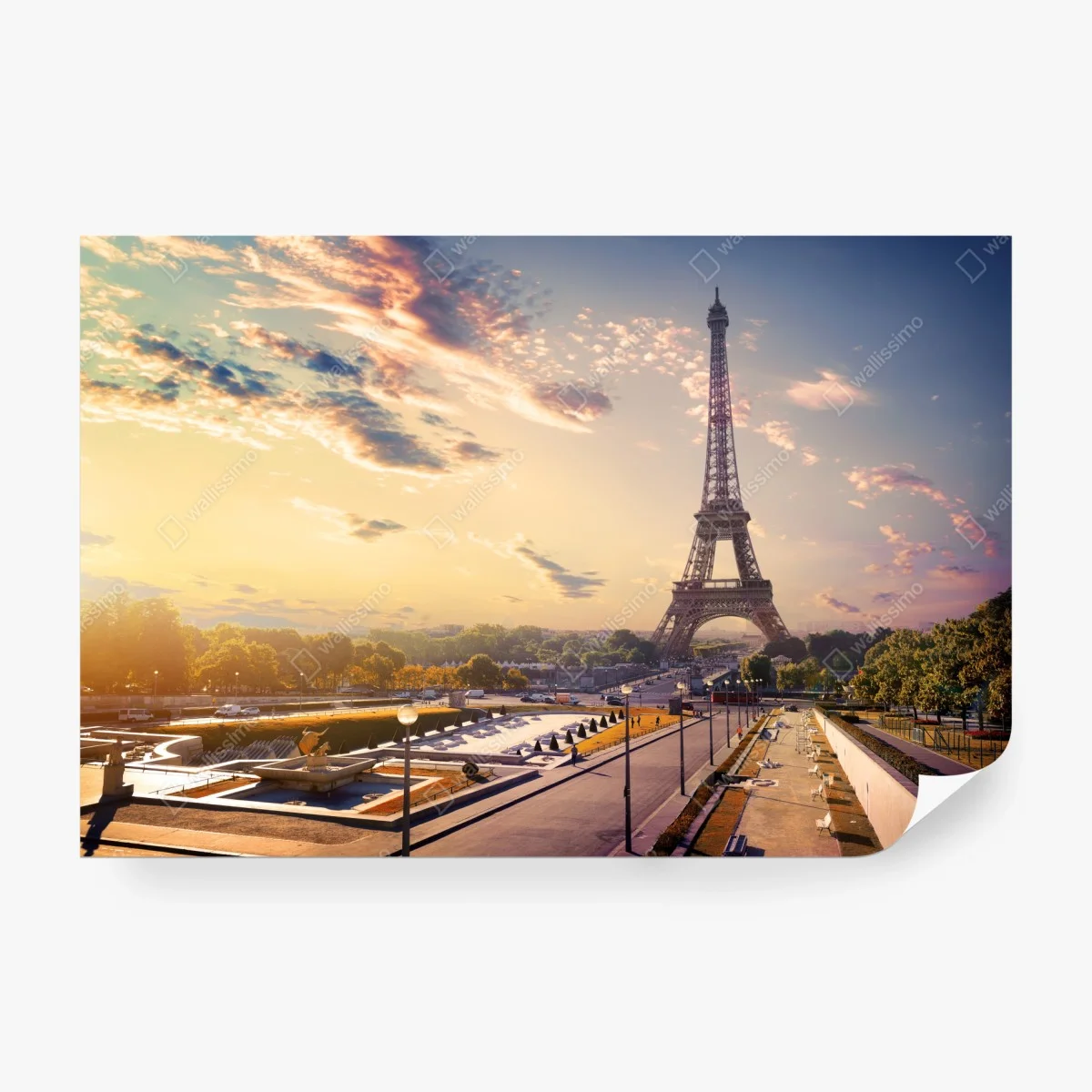 Wall mural sunlit view of the Eiffel Tower at dawn ⁕ Wallissimo®