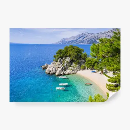 Wall mural tranquil turquoise cove with boats • Wallissimo®