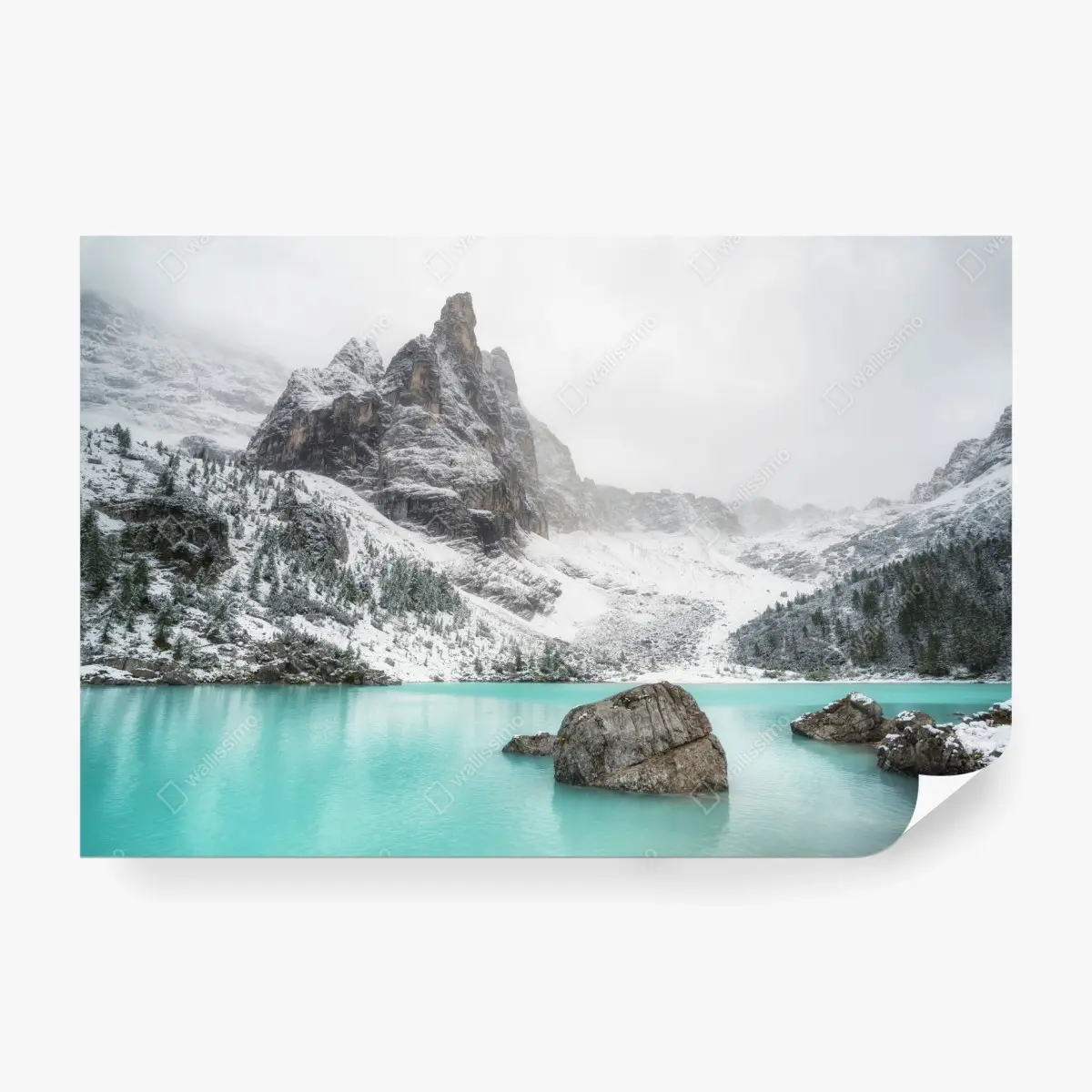 Wall mural turquoise alpine lake under snowy peaks • Wallissimo®