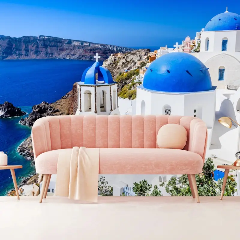 Wall mural Santorini blue domes over the caldera