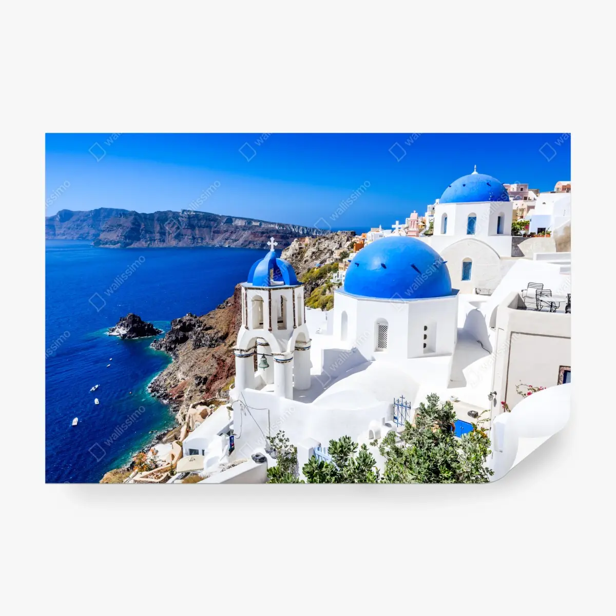 Wall mural Santorini blue domes over the caldera ⁕ Wallissimo® Wall mural Santorini blue domes over the caldera ⁕ Wallissimo®