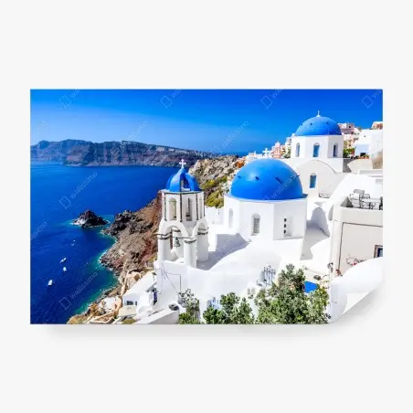 Wall mural Santorini blue domes over the caldera • Wallissimo®