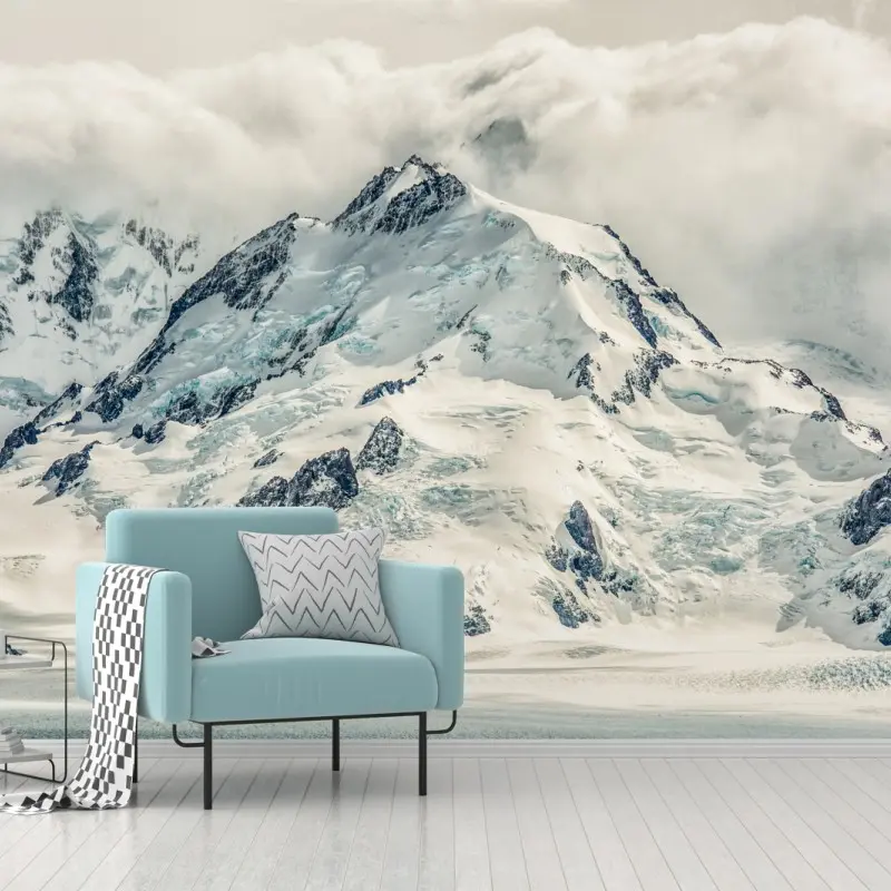 Wall mural snow-covered mountain peak with glacier