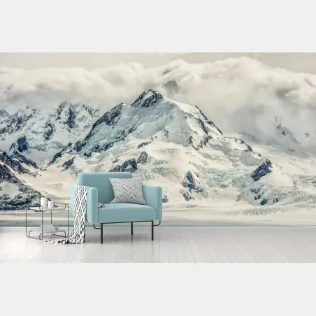 Wall mural snow-covered mountain peak with glacier • Wallissimo®