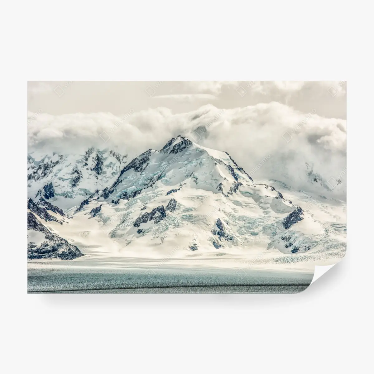 Wall mural snow-covered mountain peak with glacier • Wallissimo®