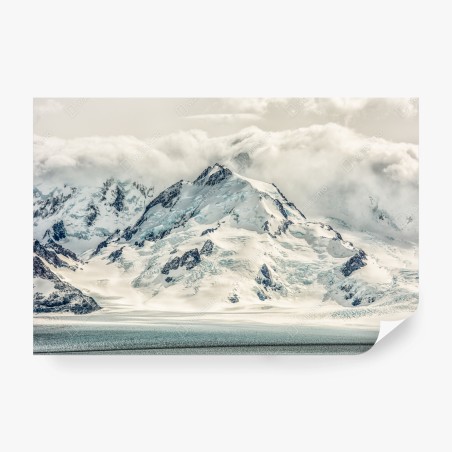 Wall mural snow-covered mountain peak with glacier • Wallissimo®