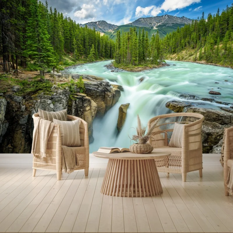 Wall mural misty river gorge at Upper Sunwapta Falls, Jasper National Park