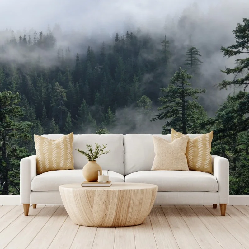 Wall mural misty forest view from Larch Mount, Oregon