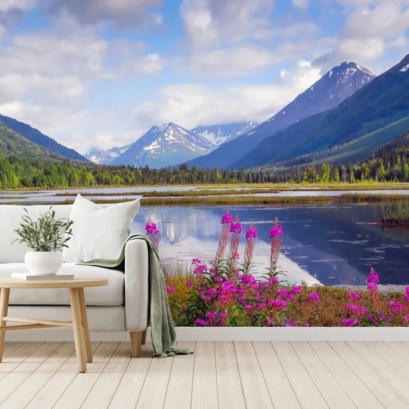 Wall mural Tern Lake reflections, Alaska mountain landscape
