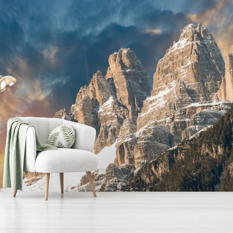 Wall mural dramatic sunset over the Dolomites peaks