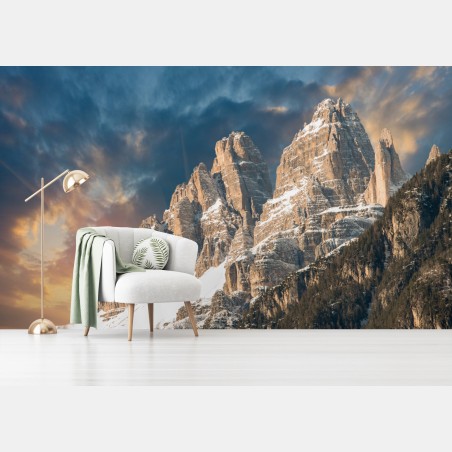 Wall mural dramatic sunset over the Dolomites peaks • Wallissimo®