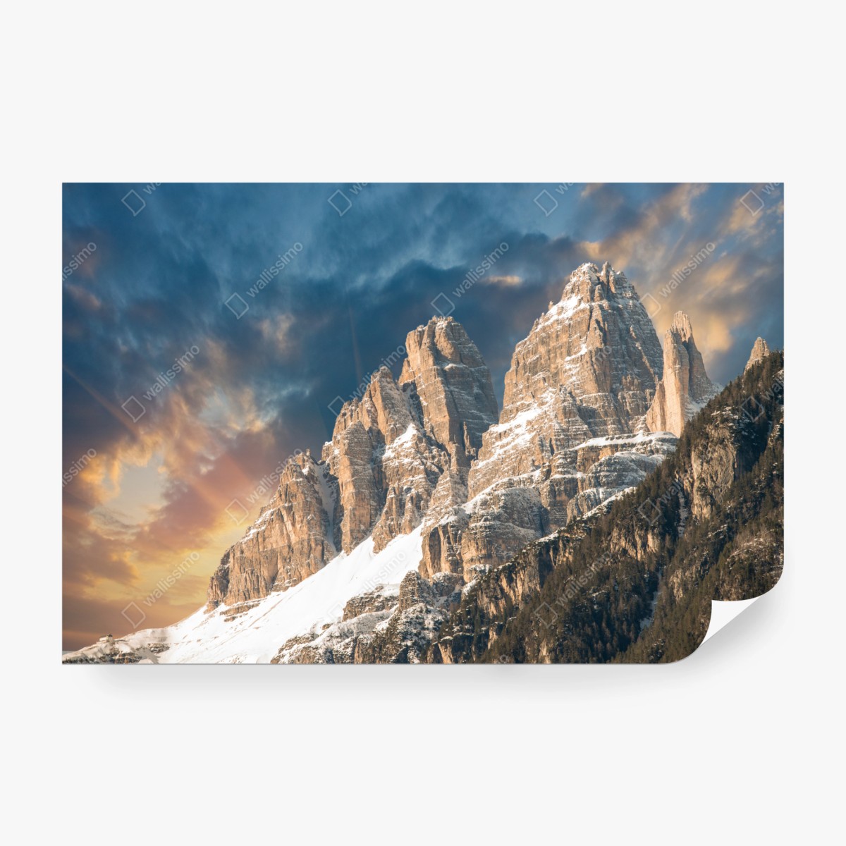 Wall mural dramatic sunset over the Dolomites peaks ⁕ Wallissimo® Wall mural dramatic sunset over the Dolomites peaks ⁕ Wallissimo®