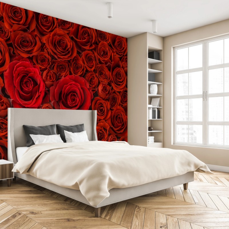 Wall mural lush red rose collage