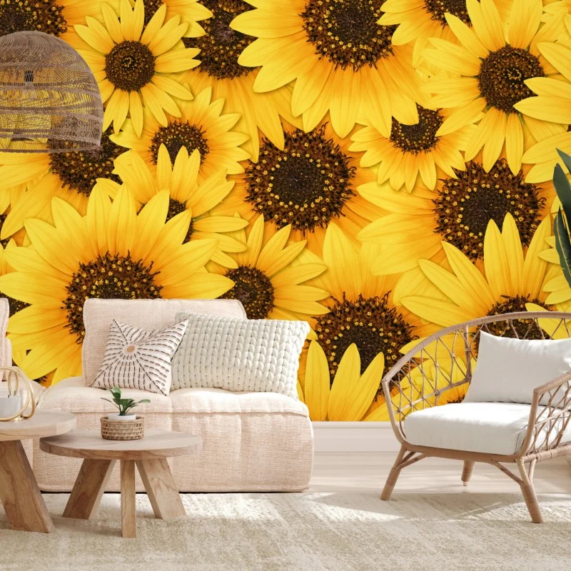 Wall mural golden sunflower bloom pattern