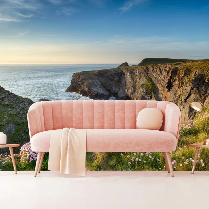 Wall mural coastal cliffs at golden hour