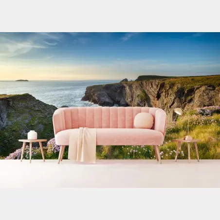 Wall mural coastal cliffs at golden hour • Wallissimo®