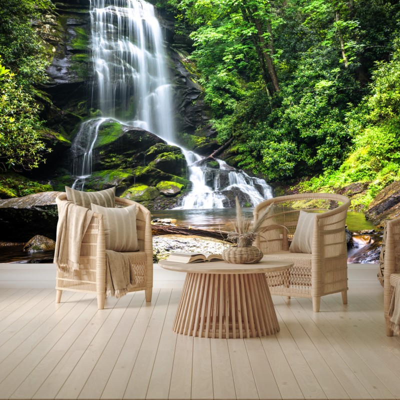 Wall mural serene forest waterfall