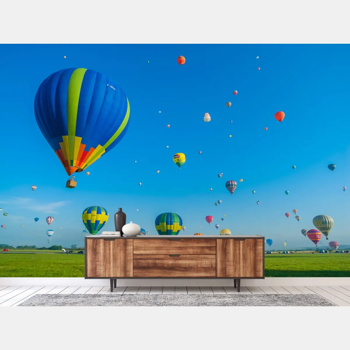 Wall mural colorful hot air balloons over Chambley • Wallissimo®