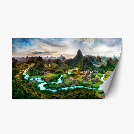 Repositionable sticker emerald river through karst mountains panorama • Wallissimo®