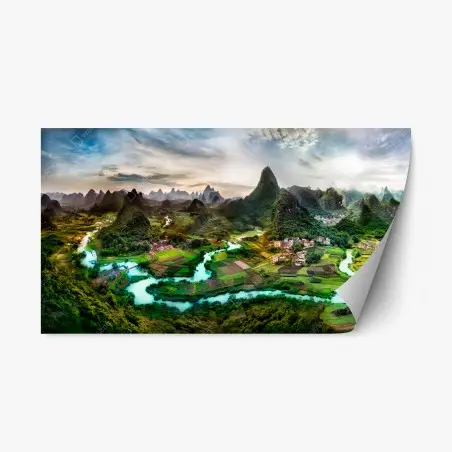 Repositionable sticker emerald river through karst mountains panorama • Wallissimo®