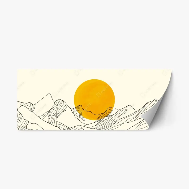Repositionable sticker golden sun over minimalist mountains