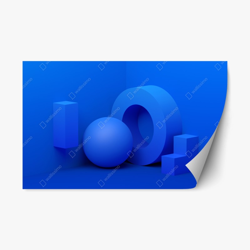 Repositionable sticker blue geometric 3d composition