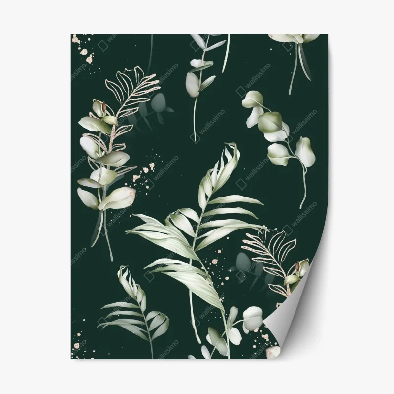 Repositionable sticker eucalyptus botanical pattern with gold accents