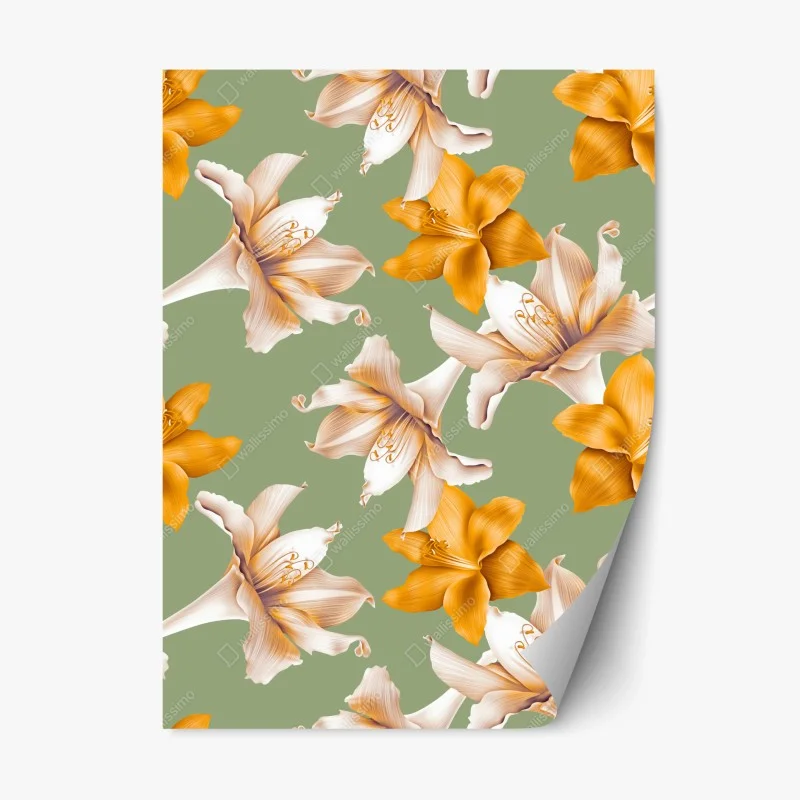 Repositionable sticker golden lily botanical pattern