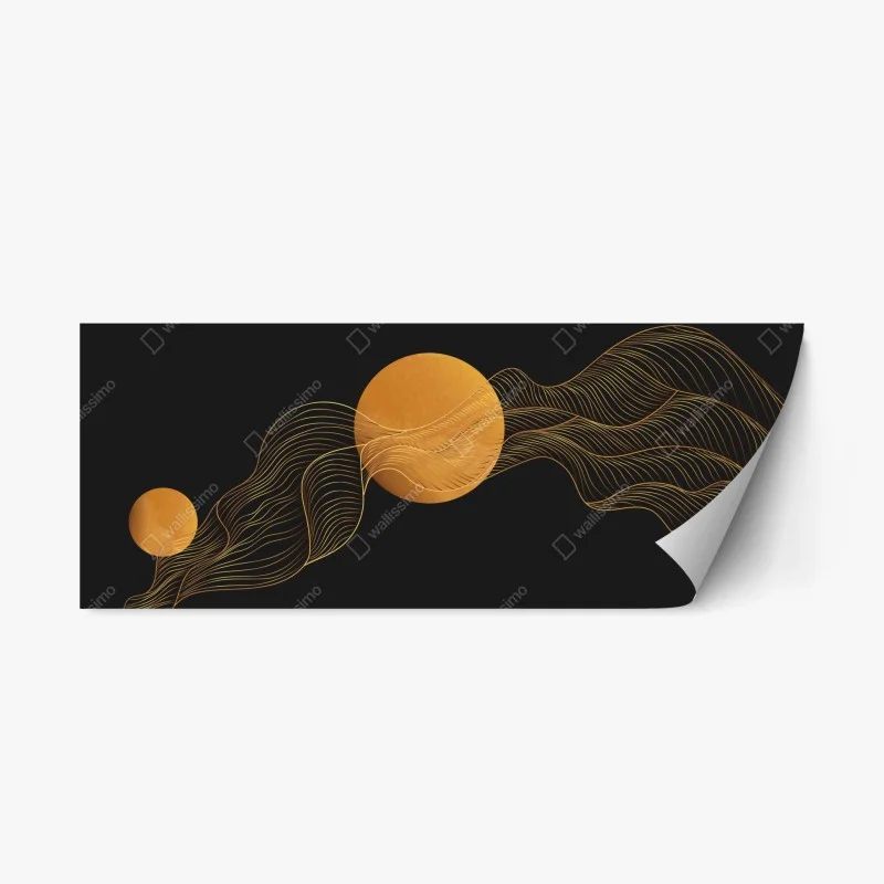 Repositionable sticker golden waves on black abstract composition