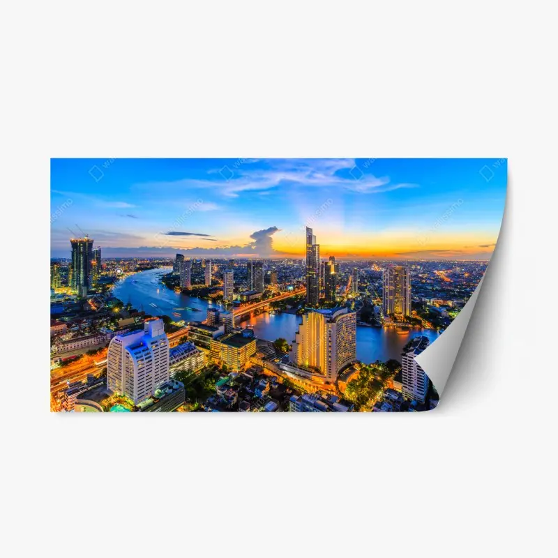Repositionable sticker vibrant city skyline at dusk