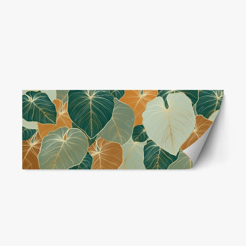 Repositionable sticker teal and gold botanical leaf pattern