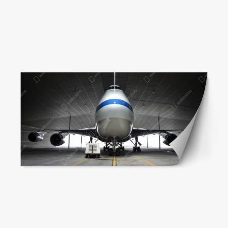 Repositionable sticker front-facing cargo jet in hangar • Wallissimo®