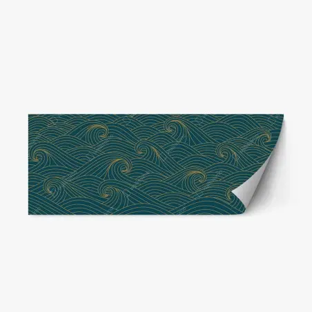 Repositionable sticker gold-lined teal wave pattern • Wallissimo®