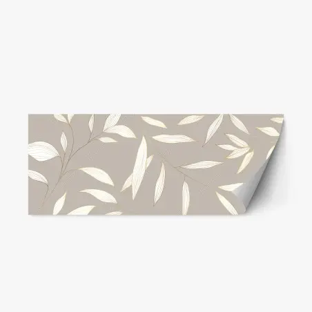 Repositionable sticker delicate gold-lined leaves on beige background • Wallissimo®
