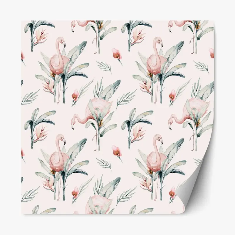 Repositionable sticker watercolor flamingo tropical pattern