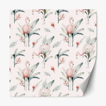 Repositionable sticker watercolor flamingo tropical pattern • Wallissimo®