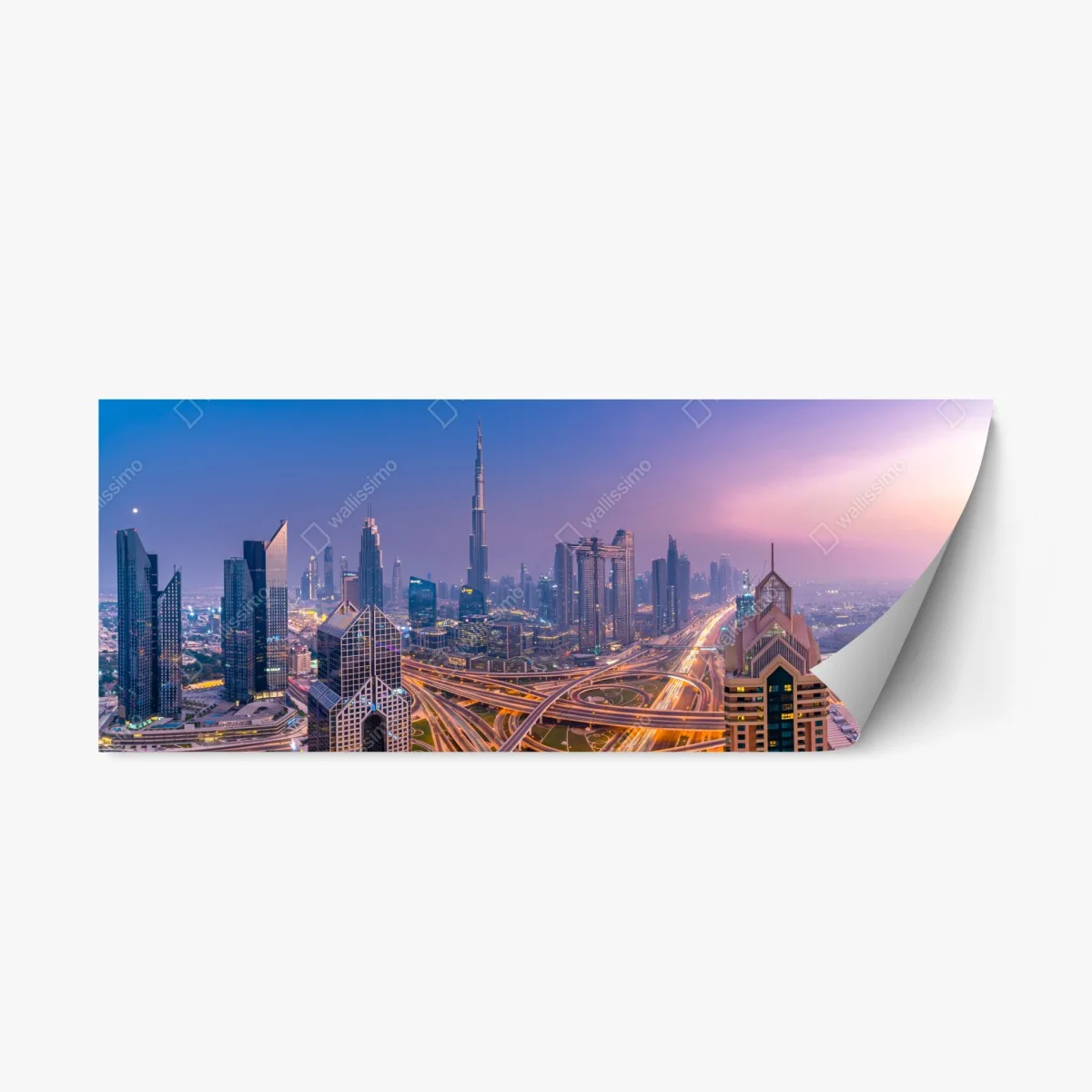 Repositionable sticker Dubai skyline at dusk panoramic cityscape ⁕ Wallissimo® Repositionable sticker Dubai skyline at dusk panoramic cityscape ⁕ Wallissimo®