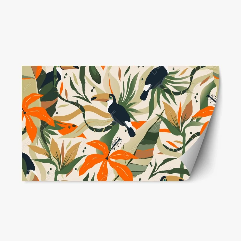 Repositionable sticker tropical toucan botanical pattern