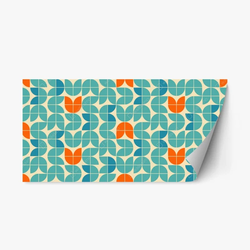 Repositionable sticker retro geometric tile pattern in turquoise and orange