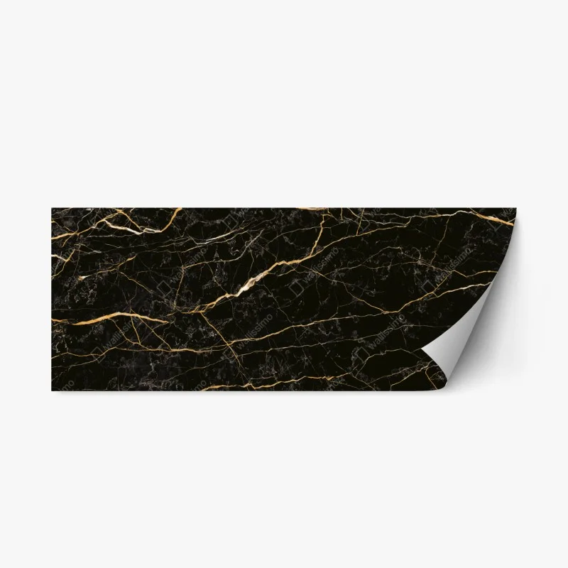 Repositionable sticker black marble with gold veins