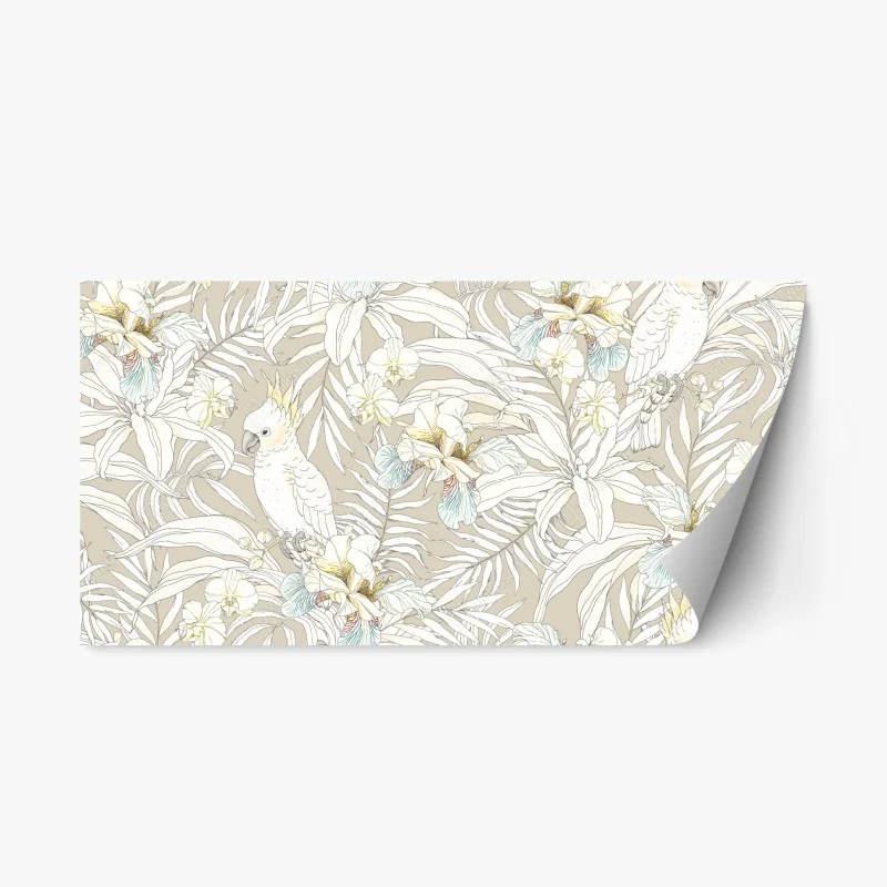 Repositionable sticker tropical cockatoo floral pattern