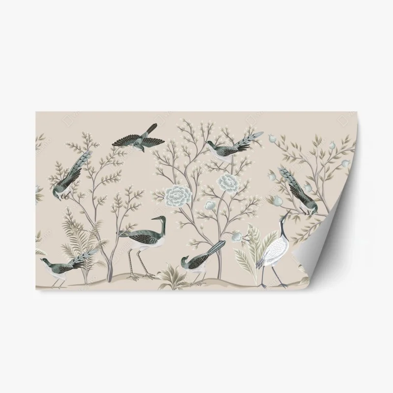 Repositionable sticker elegant birds and blossoms mural