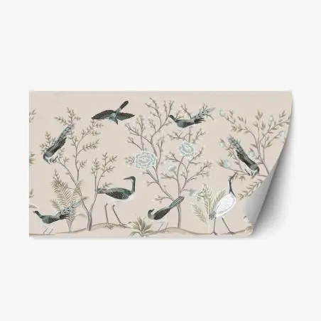 Repositionable sticker elegant birds and blossoms mural • Wallissimo®